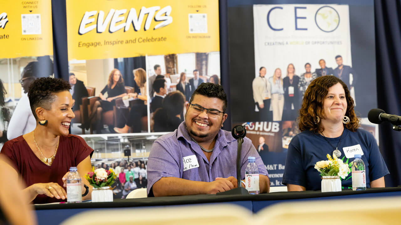People speak on a panel at the Colors of Connecticut festival.